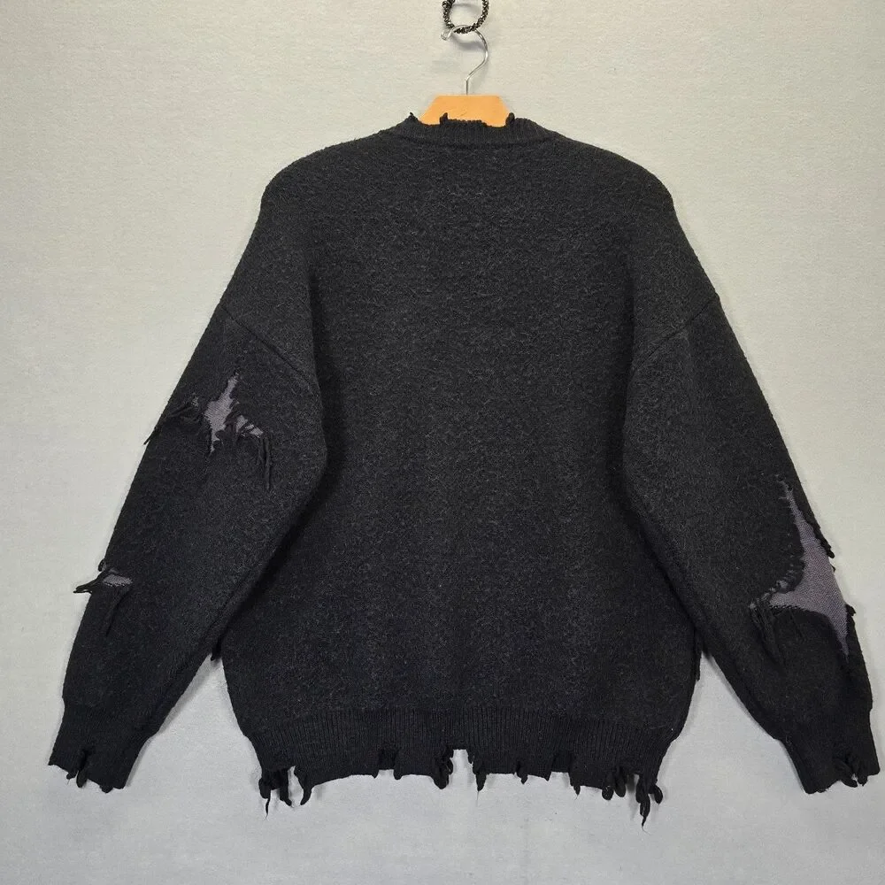 Andreilee Distressed Gothic Skull Print Ripped Sweater Size Large